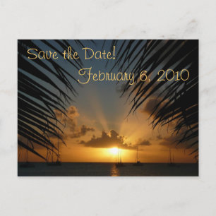Solnedgång Genom Palmblad Save the Date Postkort Meddelande Vykort