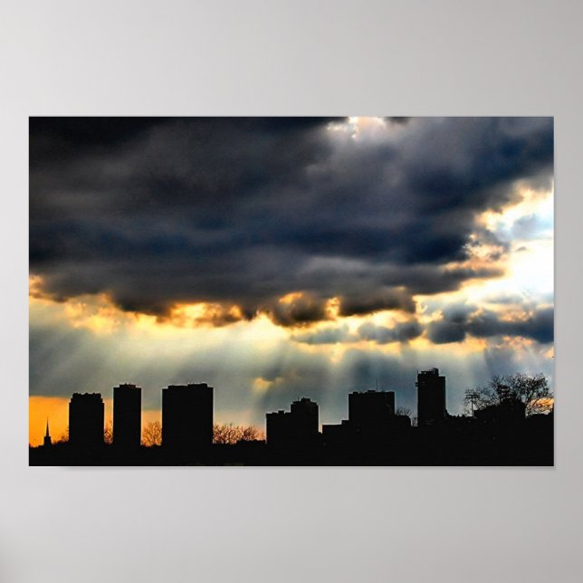 Solnedgång genom stormen poster (Framsidan)