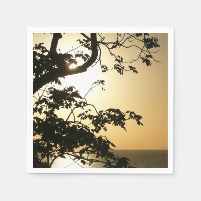 Solnedgång genom Träd II Tropiskt fotografi Pappersservett (Framsidan)