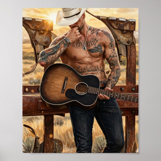 Solnedgång Gitarr Cowboy Affisch (Framsidan)