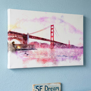 Solnedgång Golden Gate Bridge Pastell i San Franci Canvastryck
