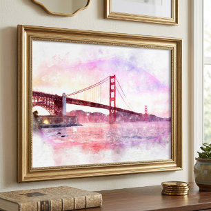 Solnedgång Golden Gate Bridge Pastell i San Franci Fototryck