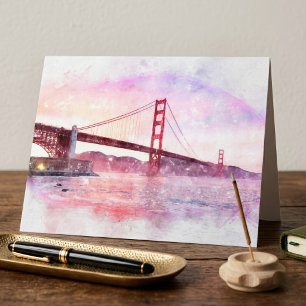 Solnedgång Golden Gate Bridge Pastell i San Franci Tack Kort
