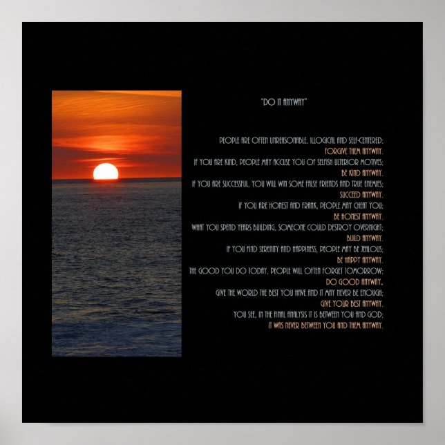 Solnedgång "Gör det ändå" Poster (Framsidan)