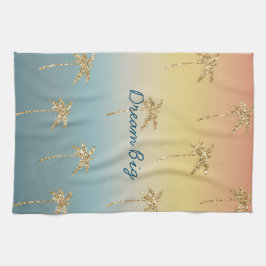 Solnedgång Guld Glitter Handflatan Träd Kökshandduk