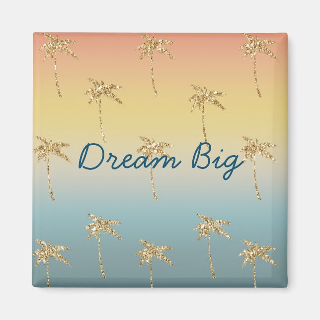 Solnedgång Guld Glitter Handflatan Träd Magnet (Framsidan)