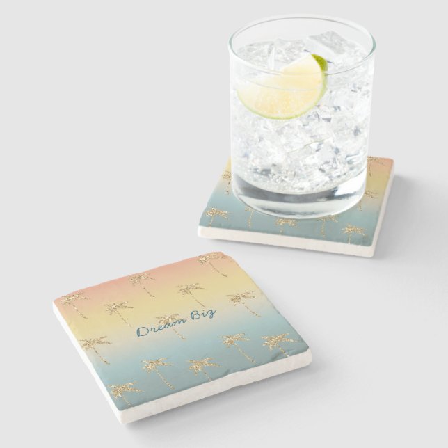 Solnedgång Guld Glitter Handflatan Träd Stenunderlägg (Sidan)