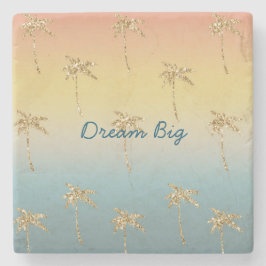 Solnedgång Guld Glitter Handflatan Träd Stenunderlägg