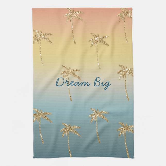 Solnedgång Guld Glitter Palmer Kökshandduk (Vertikal)