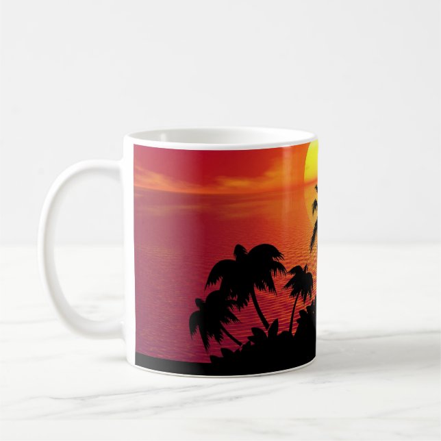 Solnedgång Handflatan Träd Silhouette-16515 Kaffemugg (Vänster)
