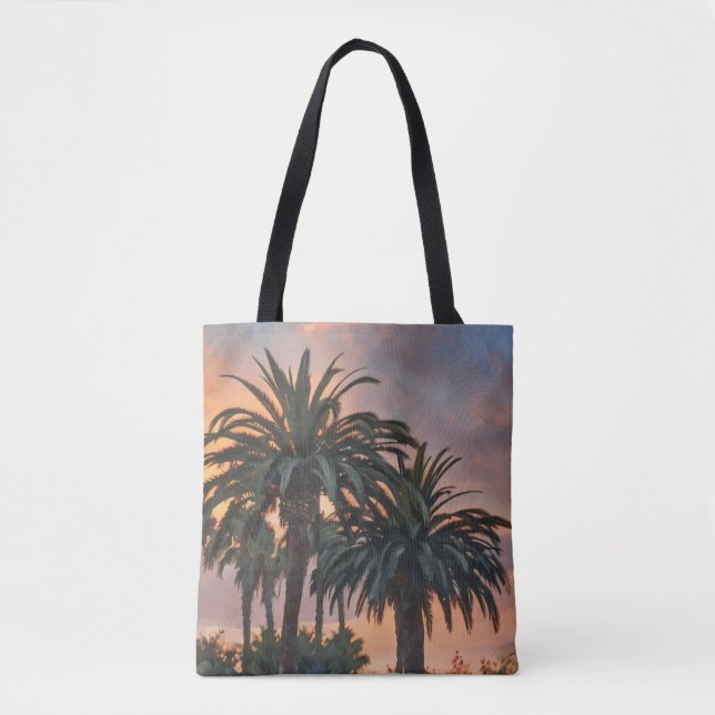 Solnedgång Handflatan Träd Tropical Art Tote Bag Tygkasse (Framsida)