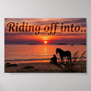 Solnedgång Häst Siluett - Konsttryck Poster
