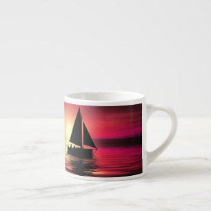 Solnedgång, hav, segelbåt espressomugg