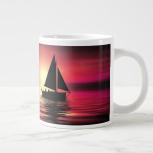 Solnedgång, hav, segelbåt jumbo mugg