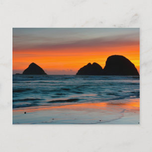 Solnedgång, Havsstaplar, Oceanside, Oregon, USA Vykort