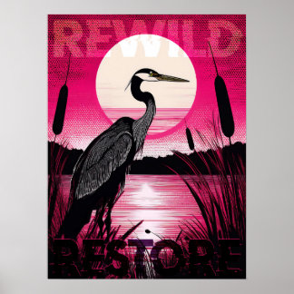 Solnedgång Heron/Reild & Restore Poster