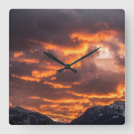 Solnedgång Himmel Fyrkantig Klocka