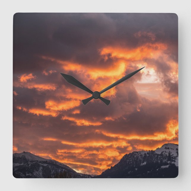 Solnedgång Himmel Fyrkantig Klocka (Framsida)