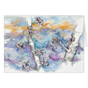 Solnedgång Himmel Träd Grenar Watercolor Sketchboo OBS Kort