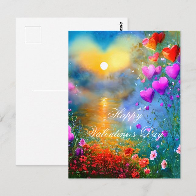 Solnedgång hjärta valentin vykort (Fram/baksida)