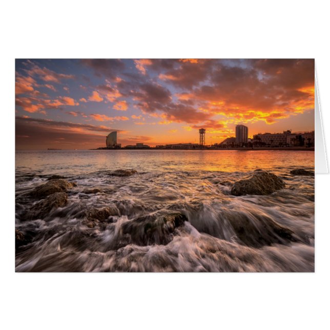 Solnedgång i Barcelona Hälsningskort (Framsidan Horizontal)