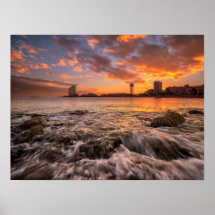 Solnedgång i Barcelona Poster