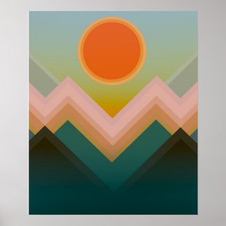 Solnedgång i bergen poster