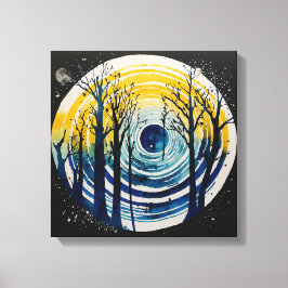 Solnedgång i blå gult Skog Vattenfärgsmuren konst Canvastryck