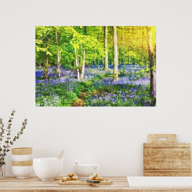Solnedgång i blå skog poster (Kök)