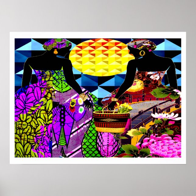 Solnedgång i blomsterträdgården poster (Framsidan)