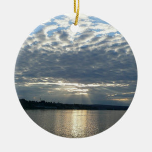 Solnedgång i British Columbia Canadian Sjölandskap Julgransprydnad Keramik
