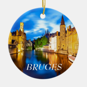 Solnedgång i Brygge. Belgien Julgransprydnad Keramik