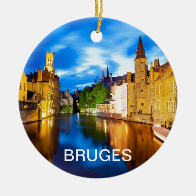 Solnedgång i Brygge. Belgien Julgransprydnad Keramik (Framsidan)