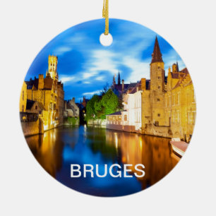 Solnedgång i Brygge. Belgien Julgransprydnad Keramik