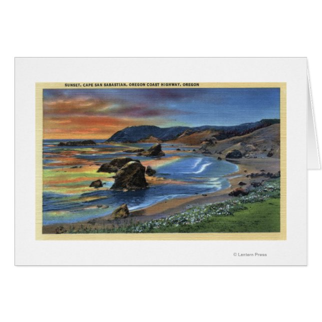 Solnedgång i Cape San Sabastian på Oregon Hälsningskort (Framsidan Horizontal)