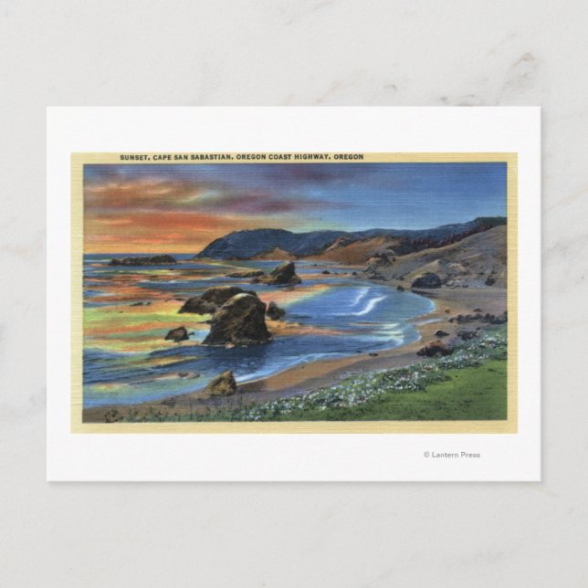 Solnedgång i Cape San Sabastian på Oregon Vykort (Framsida)