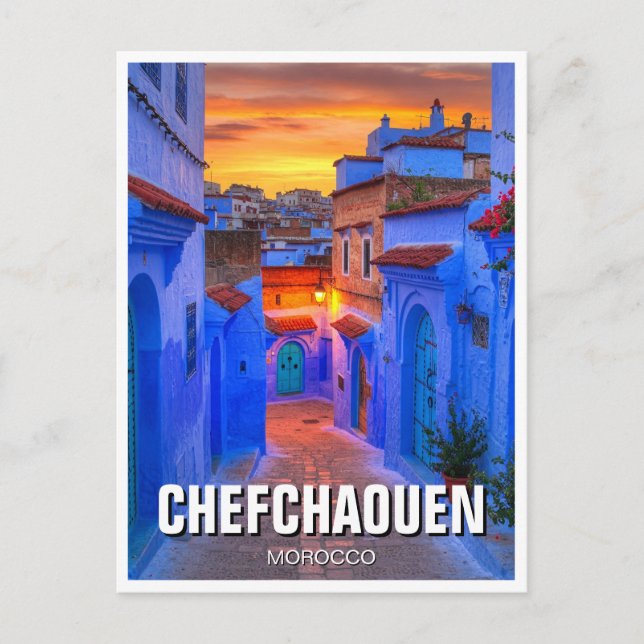 Solnedgång i Chefchaouen Marocko Resa Vykort (Framsida)