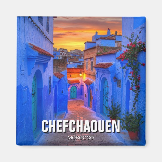 Solnedgång i Chefchaouen Marocko Travel Magnet (Framsidan)