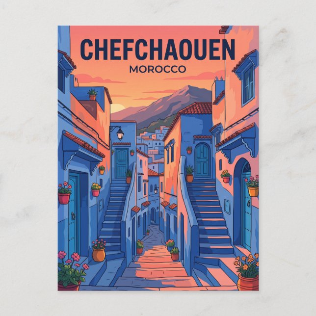 Solnedgång i Chefchaouen Marocko Vykort (Framsida)