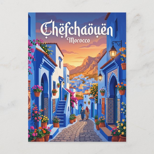 Solnedgång i Chefchaouen Marocko Vykort (Framsida)