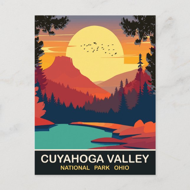 Solnedgång i Cuyahoga Valley, Ohio, Travel Vykort (Framsida)