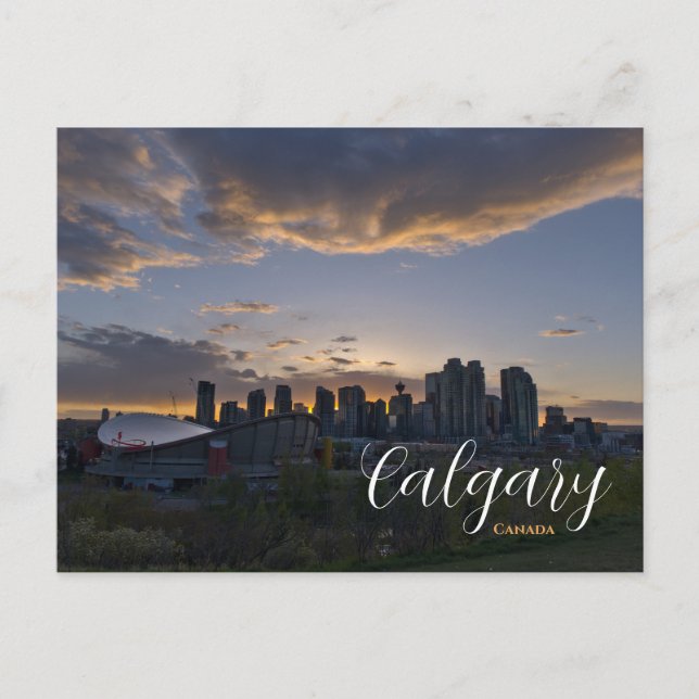 Solnedgång i Downtown Calgary Kanada Vykort  (Framsida)