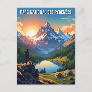 Solnedgång i Frankrike Pyrenées nationalparksresa Vykort