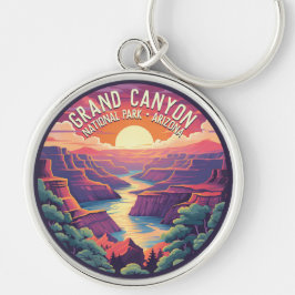 Solnedgång i Grand Canyon nationalpark Arizona Rund Silverfärgad Nyckelring