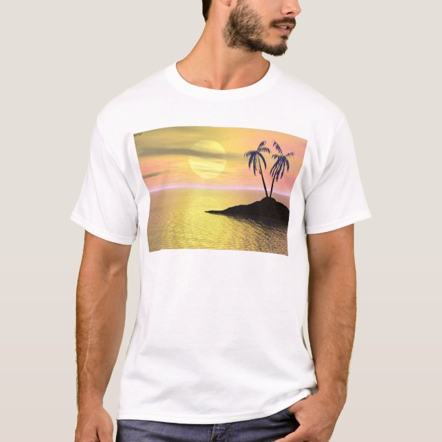 Solnedgång i Handflatan Träd T-shirt (Framsida)