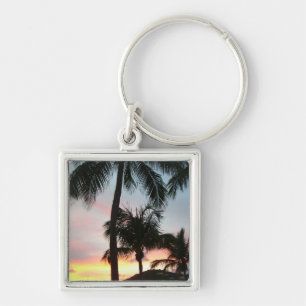 Solnedgång i Handflatan Tropical Ligcape Photograp Fyrkantig Silverfärgad Nyckelring