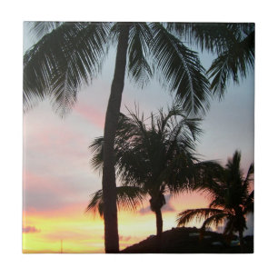Solnedgång i Handflatan Tropical Ligcape Photograp Kakelplatta