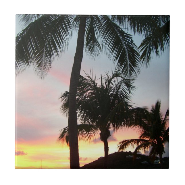 Solnedgång i Handflatan Tropical Ligcape Photograp Kakelplatta (Framsidan)