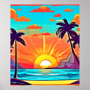 Solnedgång i Handflatan: Tropiskt läge Poster
