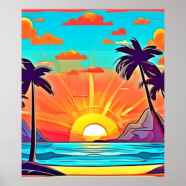 Solnedgång i Handflatan: Tropiskt läge Poster (Framsidan)